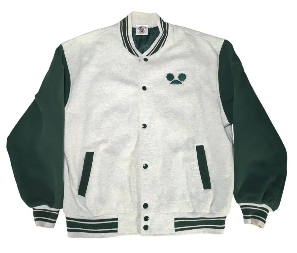 VTG Disney Mickey & Co Varsity Jacket Green White Button Up Spellout Size L
